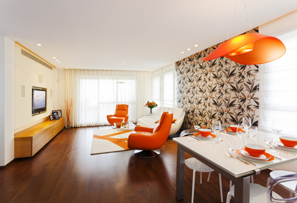 orange living room interior