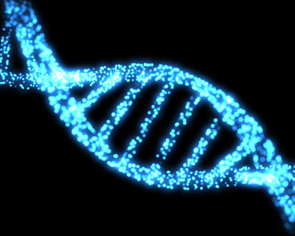 a blue image of DNA in black background