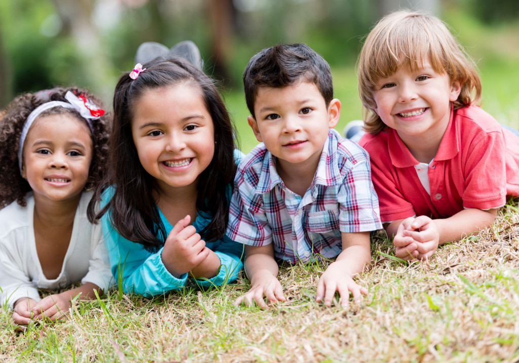 kids on the grass