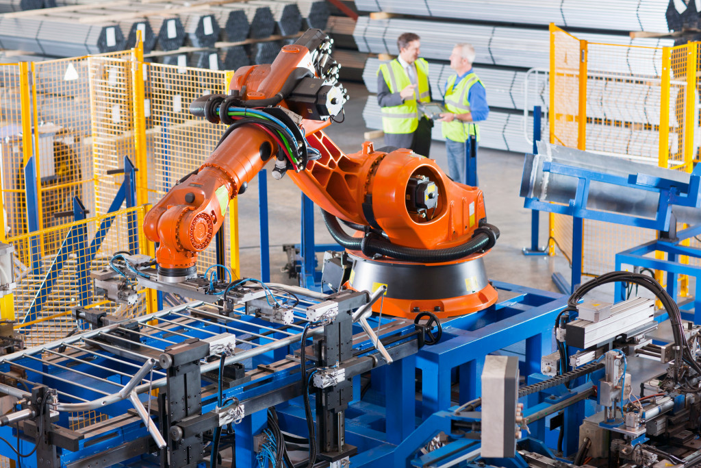 A robotic machinery being operated in a manufacturing plant